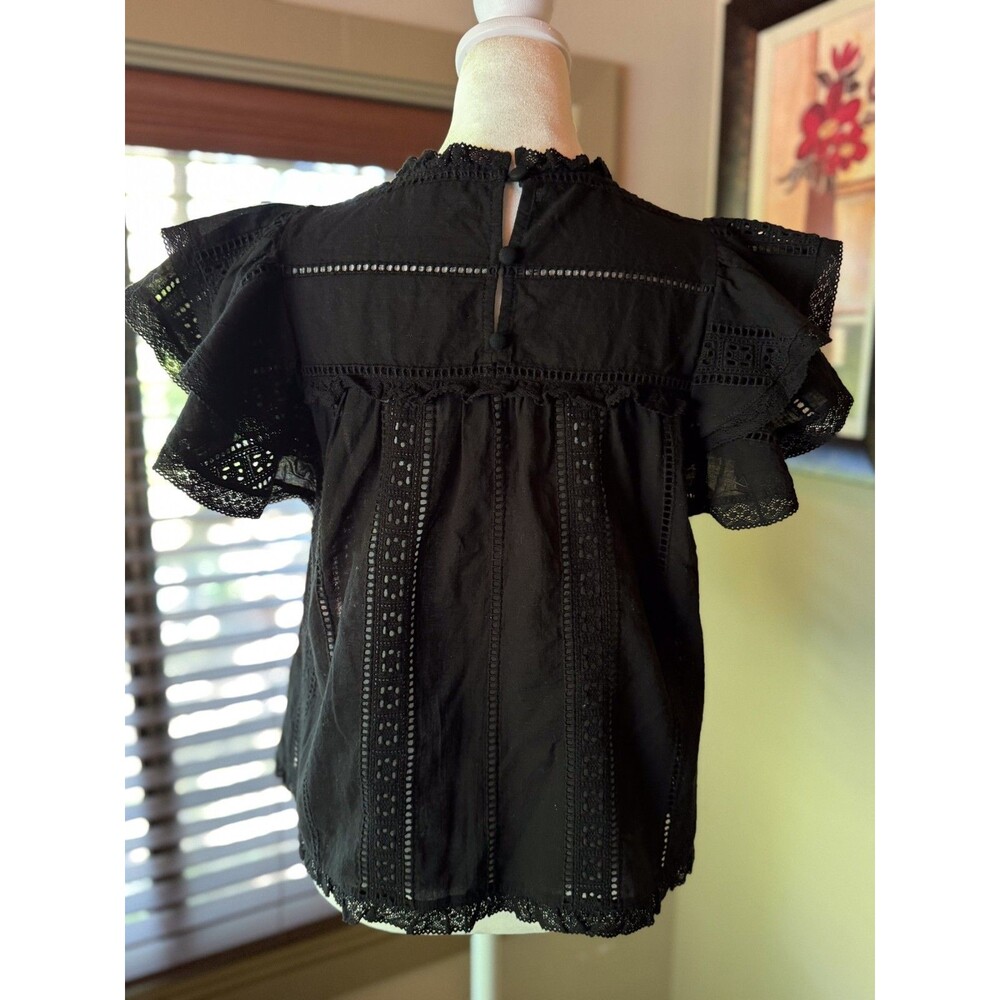 Estellina Womens Open-Back Eyelet Solid Blouse (Black) Small - Picture 3 of 6